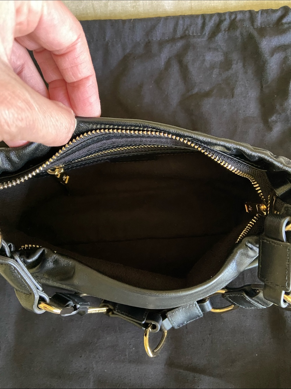 Anine Bing Small Kate Shoulder Bag- Black Leather w/Gold Chain Accents - Picture 3 of 6